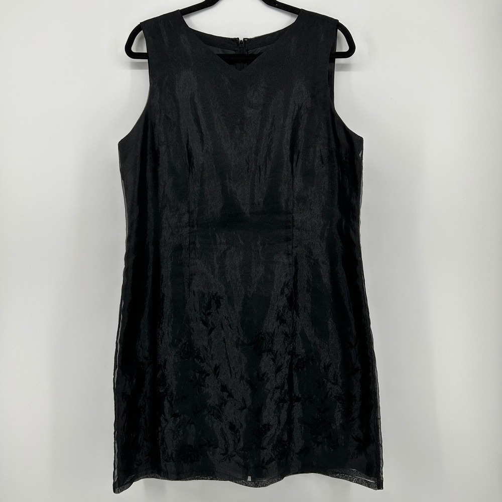 AKA Eddie Bauer Black Floral Embroidered Sheath Dress 14 NWOT 90s Whimsigoth